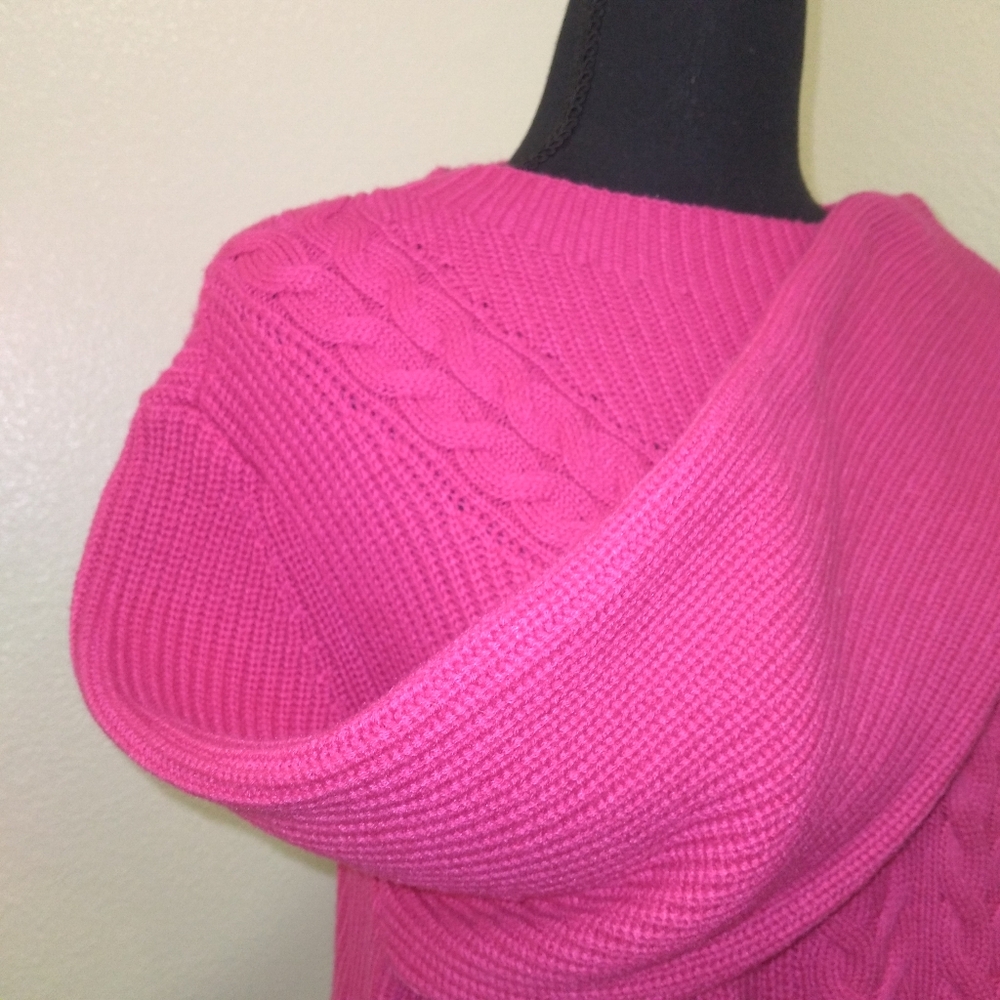 TALBOTS Women's XL Pink Cable Knit Long Sleeve Sweater - Picture 8 of 13